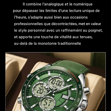Montre de Luxe Homme POEDAGAR – LED Lumineuse, Double Affichage, Calendrier & Alarme, Mouvement Quartz Étanche