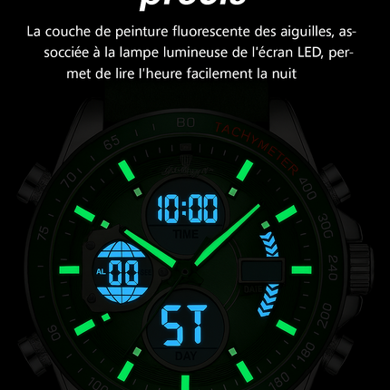 Montre de Luxe Homme POEDAGAR – LED Lumineuse, Double Affichage, Calendrier & Alarme, Mouvement Quartz Étanche