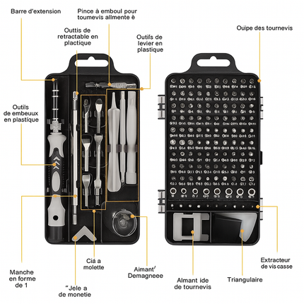 Kit d’Embouts de Tournevis Magnétiques de Précision – Embouts Hexagonaux & Torx avec Poignée – Réparation Téléphone, PC & Électronique
