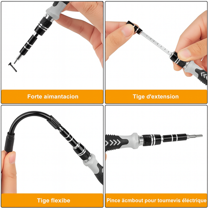 Kit d’Embouts de Tournevis Magnétiques de Précision – Embouts Hexagonaux & Torx avec Poignée – Réparation Téléphone, PC & Électronique