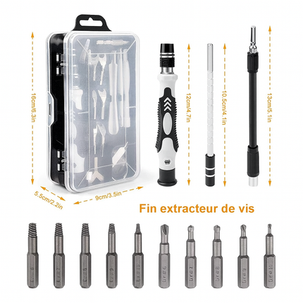 Kit d’Embouts de Tournevis Magnétiques de Précision – Embouts Hexagonaux & Torx avec Poignée – Réparation Téléphone, PC & Électronique