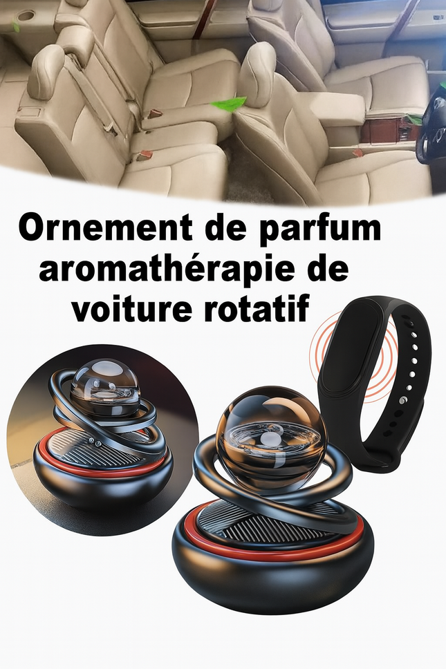 Ornement Solaire Rotatif Double Boule de Cristal – Parfum & Élégance pour Votre Voiture