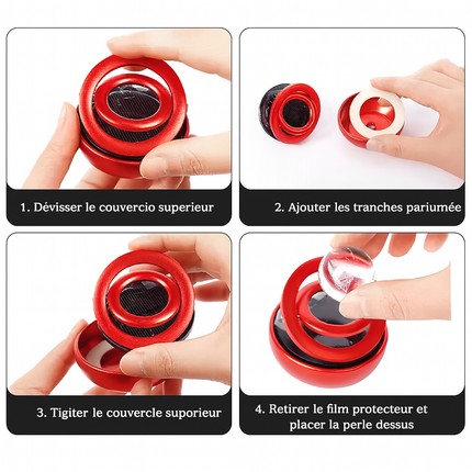 Ornement Solaire Rotatif Double Boule de Cristal – Parfum & Élégance pour Votre Voiture