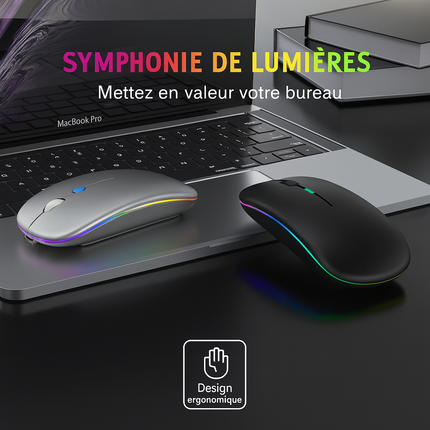 Souris Bluetooth Sans Fil RVB – Ergonomique, Rétroéclairée LED, 3600 DPI – Gaming & Bureautique