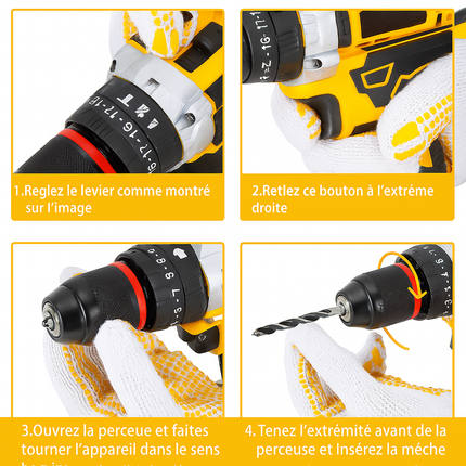Kit d’outils 21V avec perceuse sans fil – 120 pièces, mandrin métal 3/8", embrayage 25+3, couple max 45 Nm