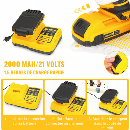 Kit d’outils 21V avec perceuse sans fil – 120 pièces, mandrin métal 3/8", embrayage 25+3, couple max 45 Nm